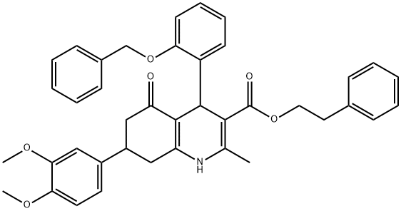 2-phenylethyl 4-[2-(benzyloxy)phenyl]-7-(3,4-dimethoxyphenyl)-2-methyl-5-oxo-1,4,5,6,7,8-hexahydro-3-quinolinecarboxylate Struktur