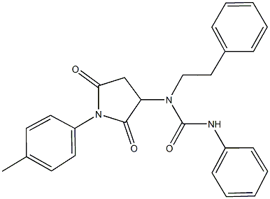 N-[1-(4-methylphenyl)-2,5-dioxo-3-pyrrolidinyl]-N'-phenyl-N-(2-phenylethyl)urea Struktur