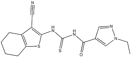 N-(3-cyano-4,5,6,7-tetrahydro-1-benzothien-2-yl)-N'-[(1-ethyl-1H-pyrazol-4-yl)carbonyl]thiourea Struktur