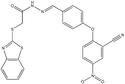 2-(1,3-benzothiazol-2-ylsulfanyl)-N'-(4-{2-cyano-4-nitrophenoxy}benzylidene)acetohydrazide Struktur