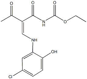 ethyl 2-acetyl-3-(5-chloro-2-hydroxyanilino)acryloylcarbamate Struktur