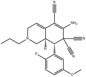 6-amino-8-(2-fluoro-5-methoxyphenyl)-2-propyl-2,3,8,8a-tetrahydro-5,7,7(1H)-isoquinolinetricarbonitrile Struktur