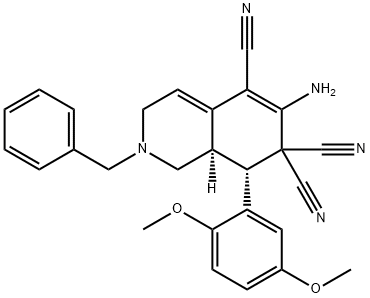 6-amino-2-benzyl-8-(2,5-dimethoxyphenyl)-2,3,8,8a-tetrahydro-5,7,7(1H)-isoquinolinetricarbonitrile Struktur