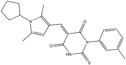 5-[(1-cyclopentyl-2,5-dimethyl-1H-pyrrol-3-yl)methylene]-1-(3-methylphenyl)-2-thioxodihydro-4,6(1H,5H)-pyrimidinedione Struktur