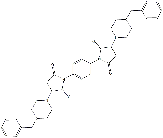 3-(4-benzyl-1-piperidinyl)-1-{4-[3-(4-benzyl-1-piperidinyl)-2,5-dioxo-1-pyrrolidinyl]phenyl}-2,5-pyrrolidinedione Struktur