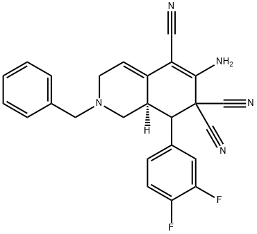 6-amino-2-benzyl-8-(3,4-difluorophenyl)-2,3,8,8a-tetrahydro-5,7,7(1H)-isoquinolinetricarbonitrile Struktur