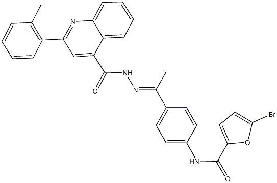 5-bromo-N-[4-(N-{[2-(2-methylphenyl)-4-quinolinyl]carbonyl}ethanehydrazonoyl)phenyl]-2-furamide Struktur