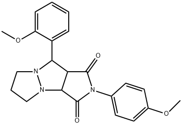 9-(2-methoxyphenyl)-2-(4-methoxyphenyl)tetrahydro-5H-pyrazolo[1,2-a]pyrrolo[3,4-c]pyrazole-1,3(2H,3aH)-dione Struktur