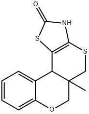 5a-methyl-3,5a,6,11b-tetrahydro-2H,5H-chromeno[4',3':4,5]thiopyrano[2,3-d][1,3]thiazol-2-one Struktur