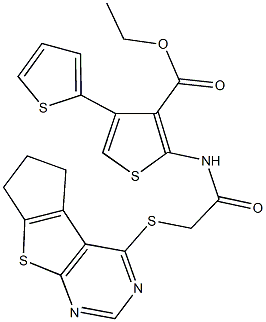 ethyl 2-({[(6,7-dihydro-5H-cyclopenta[4,5]thieno[2,3-d]pyrimidin-4-yl)sulfanyl]acetyl}amino)-2',4-bithiophene-3-carboxylate Struktur