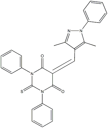 5-[(3,5-dimethyl-1-phenyl-1H-pyrazol-4-yl)methylene]-1,3-diphenyl-2-thioxodihydro-4,6(1H,5H)-pyrimidinedione Struktur