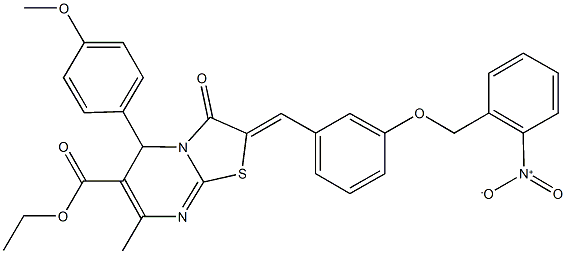 ethyl 2-[3-({2-nitrobenzyl}oxy)benzylidene]-5-(4-methoxyphenyl)-7-methyl-3-oxo-2,3-dihydro-5H-[1,3]thiazolo[3,2-a]pyrimidine-6-carboxylate Struktur