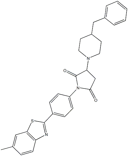 3-(4-benzyl-1-piperidinyl)-1-[4-(6-methyl-1,3-benzothiazol-2-yl)phenyl]-2,5-pyrrolidinedione Struktur