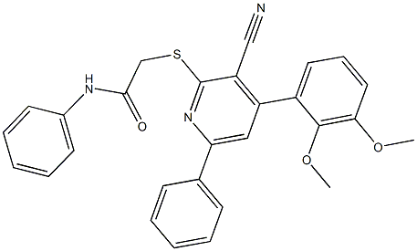 2-{[3-cyano-4-(2,3-dimethoxyphenyl)-6-phenylpyridin-2-yl]sulfanyl}-N-phenylacetamide Struktur