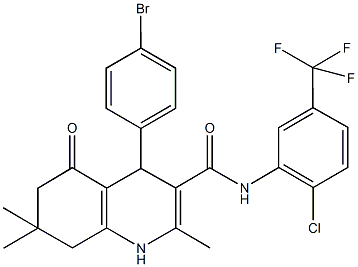 4-(4-bromophenyl)-N-[2-chloro-5-(trifluoromethyl)phenyl]-2,7,7-trimethyl-5-oxo-1,4,5,6,7,8-hexahydro-3-quinolinecarboxamide Struktur