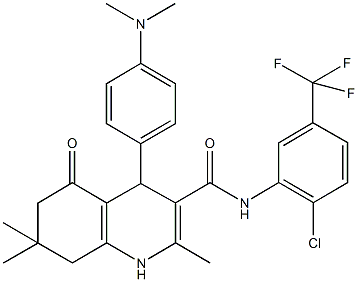 N-[2-chloro-5-(trifluoromethyl)phenyl]-4-[4-(dimethylamino)phenyl]-2,7,7-trimethyl-5-oxo-1,4,5,6,7,8-hexahydro-3-quinolinecarboxamide Struktur