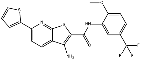 3-amino-N-[2-methoxy-5-(trifluoromethyl)phenyl]-6-thien-2-ylthieno[2,3-b]pyridine-2-carboxamide Struktur