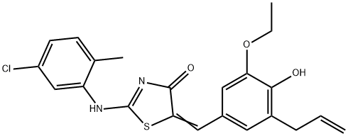 5-(3-allyl-5-ethoxy-4-hydroxybenzylidene)-2-[(5-chloro-2-methylphenyl)imino]-1,3-thiazolidin-4-one Struktur