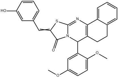 7-(2,5-dimethoxyphenyl)-10-(3-hydroxybenzylidene)-5,7-dihydro-6H-benzo[h][1,3]thiazolo[2,3-b]quinazolin-9(10H)-one Struktur