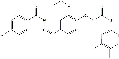 2-{4-[2-(4-chlorobenzoyl)carbohydrazonoyl]-2-ethoxyphenoxy}-N-(3,4-dimethylphenyl)acetamide Struktur