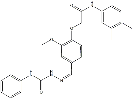 2-{4-[2-(anilinocarbonyl)carbohydrazonoyl]-2-methoxyphenoxy}-N-(3,4-dimethylphenyl)acetamide Struktur