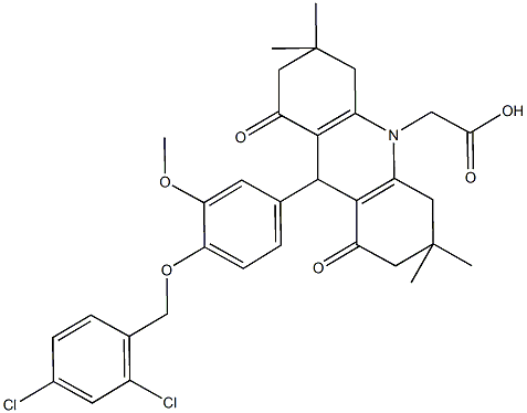 (9-{4-[(2,4-dichlorobenzyl)oxy]-3-methoxyphenyl}-3,3,6,6-tetramethyl-1,8-dioxo-2,3,4,5,6,7,8,9-octahydro-10(1H)-acridinyl)acetic acid Struktur