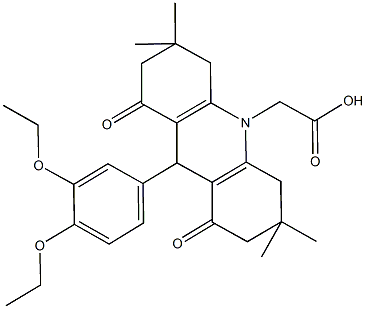 (9-(3,4-diethoxyphenyl)-3,3,6,6-tetramethyl-1,8-dioxo-2,3,4,5,6,7,8,9-octahydro-10(1H)-acridinyl)acetic acid Struktur