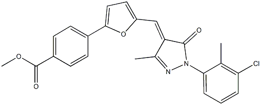 methyl 4-(5-{[1-(3-chloro-2-methylphenyl)-3-methyl-5-oxo-1,5-dihydro-4H-pyrazol-4-ylidene]methyl}-2-furyl)benzoate Struktur