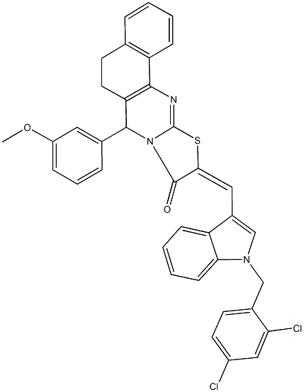 10-{[1-(2,4-dichlorobenzyl)-1H-indol-3-yl]methylene}-7-(3-methoxyphenyl)-5,7-dihydro-6H-benzo[h][1,3]thiazolo[2,3-b]quinazolin-9(10H)-one Struktur