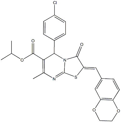 isopropyl 5-(4-chlorophenyl)-2-(2,3-dihydro-1,4-benzodioxin-6-ylmethylene)-7-methyl-3-oxo-2,3-dihydro-5H-[1,3]thiazolo[3,2-a]pyrimidine-6-carboxylate Struktur