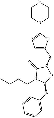 3-butyl-5-{[5-(4-morpholinyl)-2-furyl]methylene}-2-(phenylimino)-1,3-thiazolidin-4-one Struktur