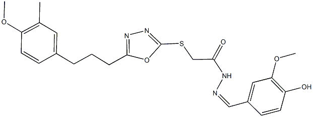 N'-(4-hydroxy-3-methoxybenzylidene)-2-({5-[3-(4-methoxy-3-methylphenyl)propyl]-1,3,4-oxadiazol-2-yl}sulfanyl)acetohydrazide Struktur