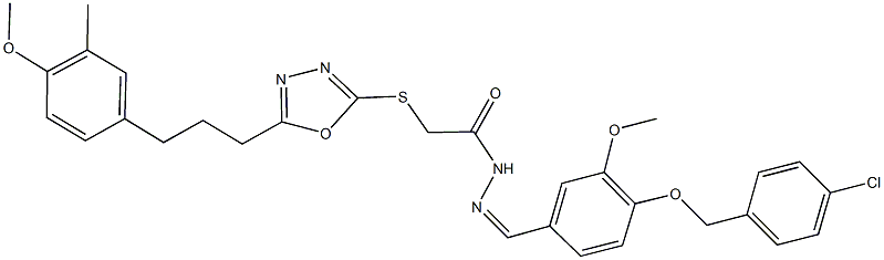 N'-{4-[(4-chlorobenzyl)oxy]-3-methoxybenzylidene}-2-({5-[3-(4-methoxy-3-methylphenyl)propyl]-1,3,4-oxadiazol-2-yl}sulfanyl)acetohydrazide Struktur