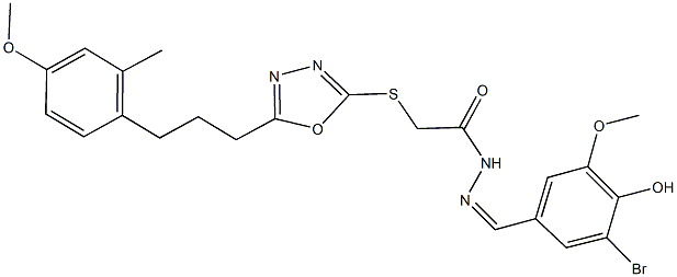 N'-(3-bromo-4-hydroxy-5-methoxybenzylidene)-2-({5-[3-(4-methoxy-2-methylphenyl)propyl]-1,3,4-oxadiazol-2-yl}sulfanyl)acetohydrazide Struktur