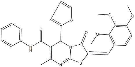 7-methyl-3-oxo-N-phenyl-5-(2-thienyl)-2-(2,3,4-trimethoxybenzylidene)-2,3-dihydro-5H-[1,3]thiazolo[3,2-a]pyrimidine-6-carboxamide Struktur