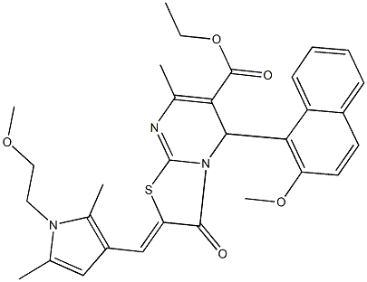 ethyl 2-{[1-(2-methoxyethyl)-2,5-dimethyl-1H-pyrrol-3-yl]methylene}-5-(2-methoxy-1-naphthyl)-7-methyl-3-oxo-2,3-dihydro-5H-[1,3]thiazolo[3,2-a]pyrimidine-6-carboxylate Struktur