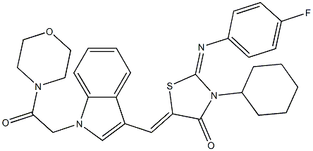 3-cyclohexyl-2-[(4-fluorophenyl)imino]-5-({1-[2-(4-morpholinyl)-2-oxoethyl]-1H-indol-3-yl}methylene)-1,3-thiazolidin-4-one Struktur