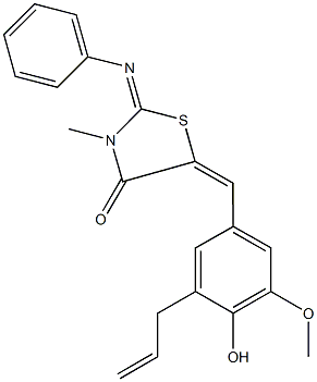 5-(3-allyl-4-hydroxy-5-methoxybenzylidene)-3-methyl-2-(phenylimino)-1,3-thiazolidin-4-one Struktur