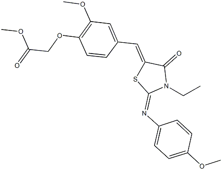 methyl [4-({3-ethyl-2-[(4-methoxyphenyl)imino]-4-oxo-1,3-thiazolidin-5-ylidene}methyl)-2-methoxyphenoxy]acetate Struktur