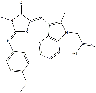 [3-({2-[(4-methoxyphenyl)imino]-3-methyl-4-oxo-1,3-thiazolidin-5-ylidene}methyl)-2-methyl-1H-indol-1-yl]acetic acid Struktur