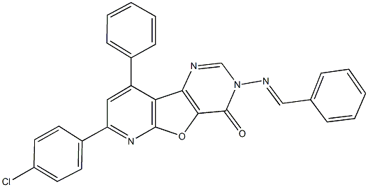 3-(benzylideneamino)-7-(4-chlorophenyl)-9-phenylpyrido[3',2':4,5]furo[3,2-d]pyrimidin-4(3H)-one Struktur