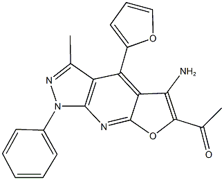 1-[5-amino-4-(2-furyl)-3-methyl-1-phenyl-1H-furo[2,3-b]pyrazolo[4,3-e]pyridin-6-yl]ethanone Struktur