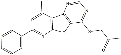 1-[(9-methyl-7-phenylpyrido[3',2':4,5]furo[3,2-d]pyrimidin-4-yl)thio]acetone Struktur