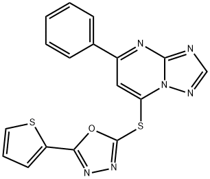 5-phenyl-7-{[5-(2-thienyl)-1,3,4-oxadiazol-2-yl]sulfanyl}[1,2,4]triazolo[1,5-a]pyrimidine Struktur