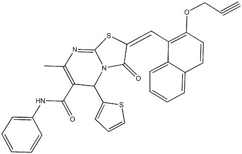 7-methyl-3-oxo-N-phenyl-2-{[2-(2-propynyloxy)-1-naphthyl]methylene}-5-(2-thienyl)-2,3-dihydro-5H-[1,3]thiazolo[3,2-a]pyrimidine-6-carboxamide Struktur