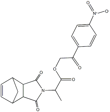 2-{4-nitrophenyl}-2-oxoethyl 2-(3,5-dioxo-4-azatricyclo[5.2.1.0~2,6~]dec-8-en-4-yl)propanoate Struktur