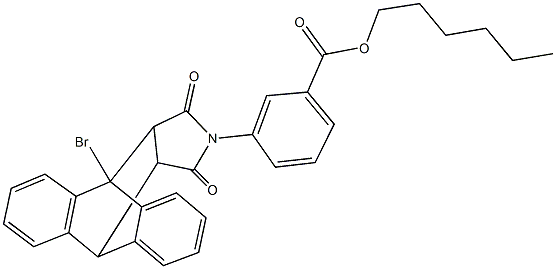 hexyl 3-(1-bromo-16,18-dioxo-17-azapentacyclo[6.6.5.0~2,7~.0~9,14~.0~15,19~]nonadeca-2,4,6,9,11,13-hexaen-17-yl)benzoate Struktur