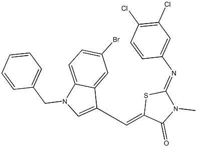 5-[(1-benzyl-5-bromo-1H-indol-3-yl)methylene]-2-[(3,4-dichlorophenyl)imino]-3-methyl-1,3-thiazolidin-4-one Struktur