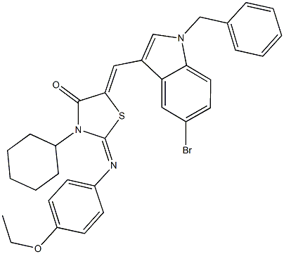 5-[(1-benzyl-5-bromo-1H-indol-3-yl)methylene]-3-cyclohexyl-2-[(4-ethoxyphenyl)imino]-1,3-thiazolidin-4-one Struktur