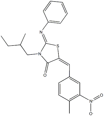 5-{3-nitro-4-methylbenzylidene}-3-(2-methylbutyl)-2-(phenylimino)-1,3-thiazolidin-4-one Struktur